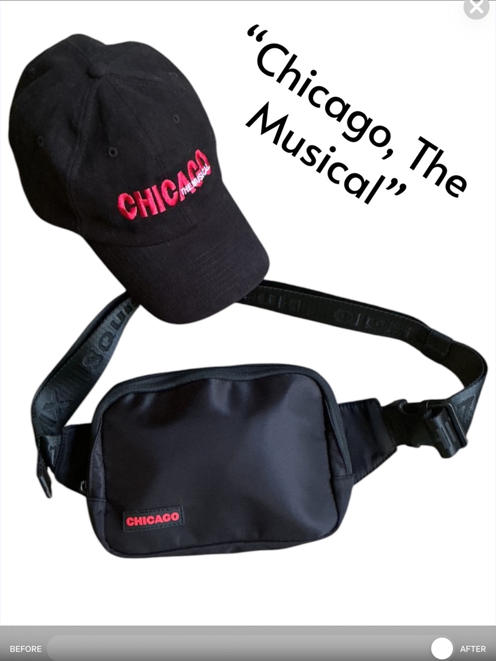 “Chicago, The Musical” Logo Waist Bag & Matching Black Hat w/ Red Accent